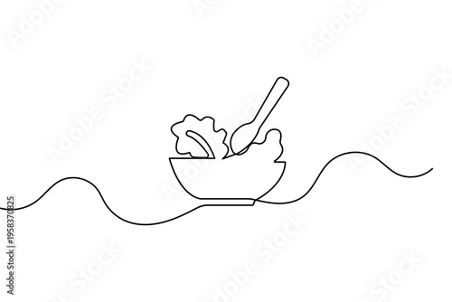 One line drawing of a healthy salad bowl minimalist food vector illustration on white background