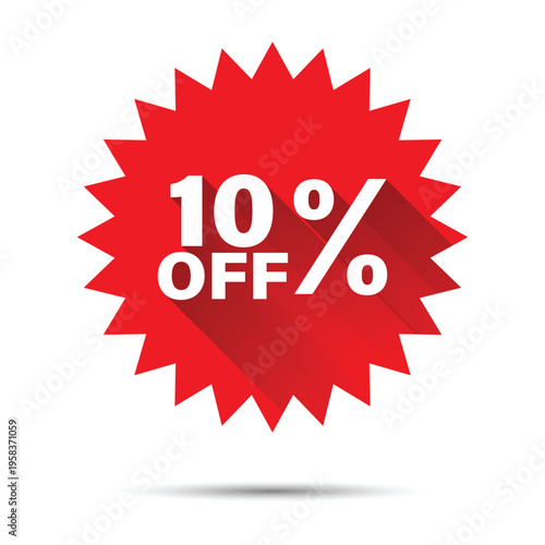 ten percent discount sticker featuring red starburst design for minor price reduction announcements and offers