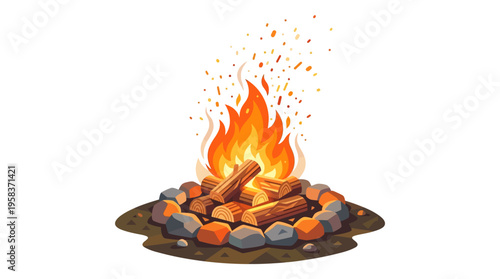 Vibrant Bonfire with Glowing Embers and Flickering Flames.