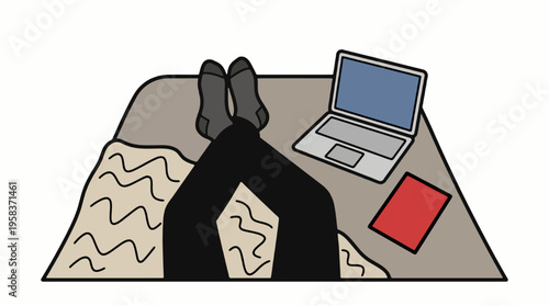 Flat vector clip art of person resting with a laptop