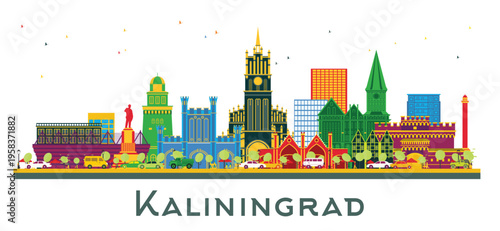 Kaliningrad Russia City Skyline with Color Buildings isolated on white. Illustration. Business Travel and Tourism Concept with Historic Architecture. Kaliningrad Cityscape with Landmarks.