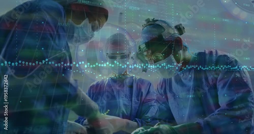 Animation of covid medical data processing over surgeons operating in theatre