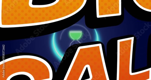 Animation of big sale text over hourglass