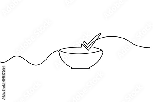 One line drawing of a healthy salad bowl minimalist food vector illustration on white background