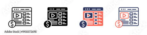 Monetization icon set multiple style collection