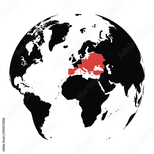 A stylized globe illustration highlighting eastern europe and the mediterranean