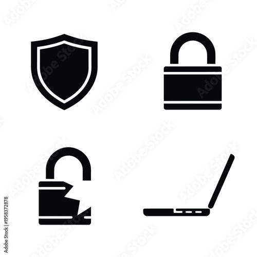 Security icons depicting protection a lock and a broken padlock