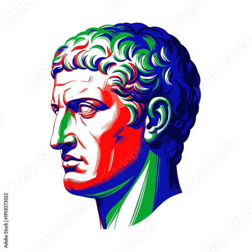 Roman Emperor Bust, Colorful Abstract Sculpture, Classical Art Style