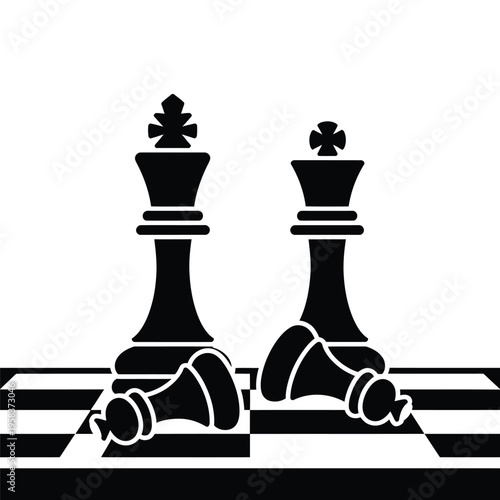Black chess pieces a king and rook on a checkered board