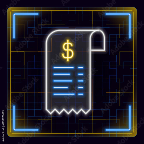 Receipt vector icon. Cyber neon futuristic icon.