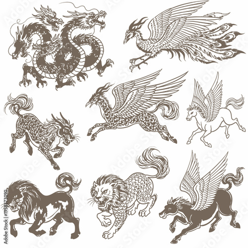 Mythical Creatures Collection: Dragon, Phoenix, Pegasus, Lion, Griffin