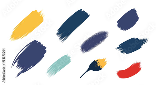 Colorful Paint Brush Strokes and Splatters on White Background