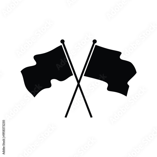 Two black flags crossed with poles a minimalist symbolic illustration