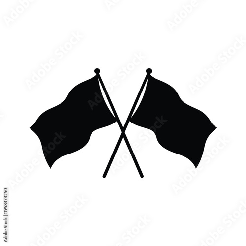 Two black flags crossed in a simple minimalist graphic design