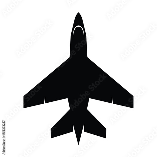 Silhouette of a modern fighter jet viewed from directly above