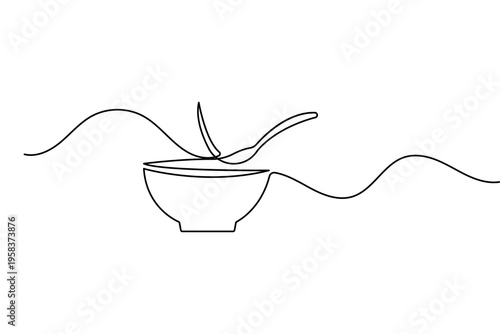 One line drawing of a healthy salad bowl minimalist food vector illustration on white background