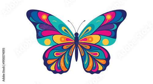 Vibrant Psychedelic Butterfly Illustration with Intricate Patterns.