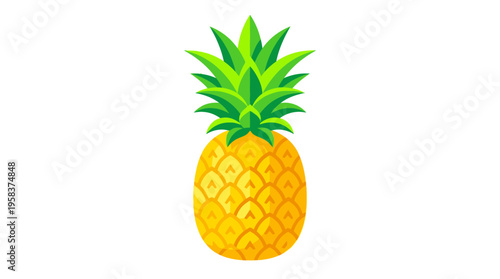 Vibrant Ripe Pineapple Fruit with Green Crown Isolated.