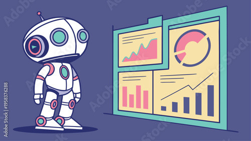 Future Technology  Business Data and Robotic Interaction Illustration