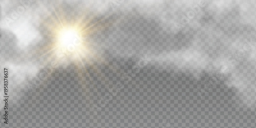 Glowing star burst with warm golden light and shining rays. Transparent light effect with flare and sparkle.