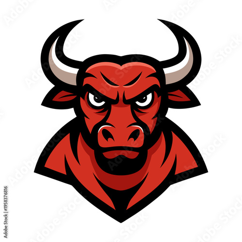 Title: Angry Bull Mascot Logo Fierce Red Beast Head Icon