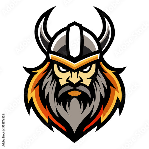 Title: Viking Mascot Logo Fierce Warrior Head Icon