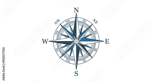 Compass rose navigation icon isolated on white background for directional concepts