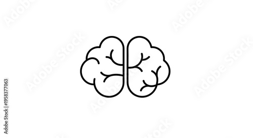 Conceptual brain icon in simple outline style on white background