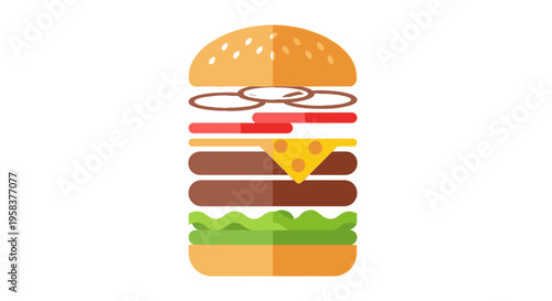 Delicious layered burger illustration isolated on white background flat design