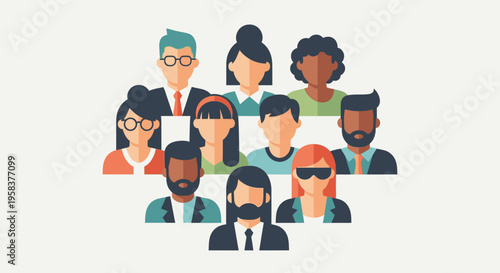 Diverse group of people together in flat style business or social context