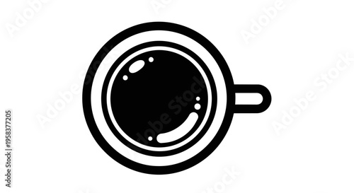 Overhead view of coffee cup with black liquid inside minimalist design