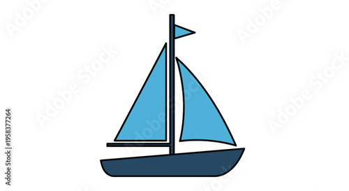 Sailboat graphic illustration with blue sails isolated on white background
