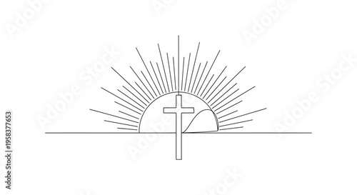 Christian Cross with Radiant Sunburst and Dove Silhouette