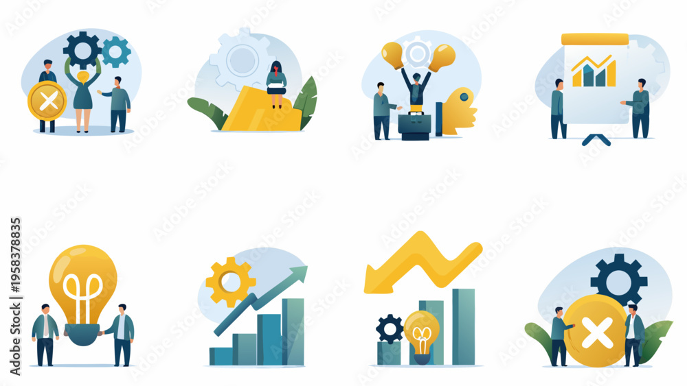 Fototapeta premium Business solutions and growth concepts illustrated with flat vector design elements