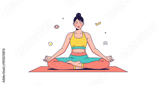 Woman Meditating in Lotus Pose on Yoga Mat.