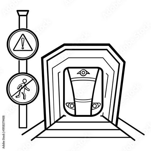 train entering tunnel with safety signs concept, Railway Safety and Control Zone vector icon design