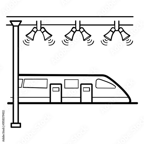 subway public announcement system concept, train with speakers vector icon design