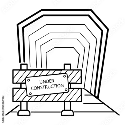 subway tunnel under construction concept, closed underground passage vector icon design