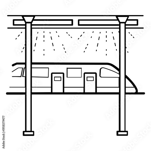 train station platform with overhead lights concept, urban train under station lighting vector icon design,