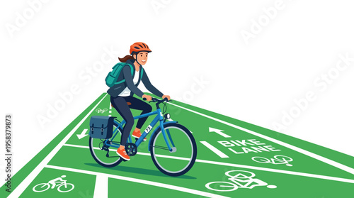 Woman cycling on dedicated bike lane.