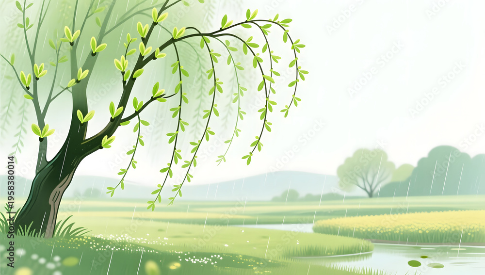 Fototapeta premium Traditional Qingming Festival spring outing landscape with willows