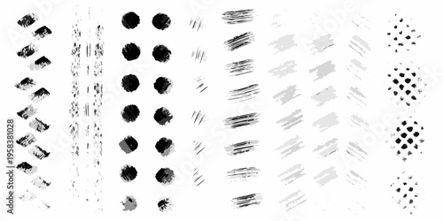 Collection of diverse black and gray brushstroke textures on white