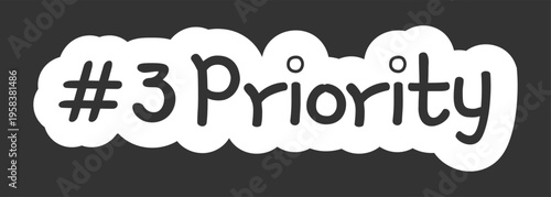 Number three priority black and white line drawing sticker. Important task. Highlighting order. Doodle outline illustration isolated. Minimal planner icon label design. Monochrome printable clipart