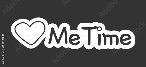 Me time black and white line drawing sticker. Self-care heart. Relaxation break. Wellness routine. Doodle outline illustration isolated. Minimal planner icon label design. Monochrome printable clipart