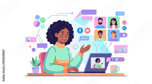 Woman participating in a video conference call on her laptop.