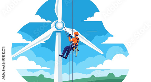 Wind Turbine Technician Performing Maintenance High Up.