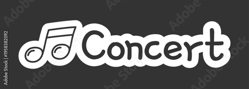 Concert black and white line drawing sticker. Musical note performance. Live music event. Doodle outline illustration isolated. Minimal planner icon label design. Monochrome printable clipart