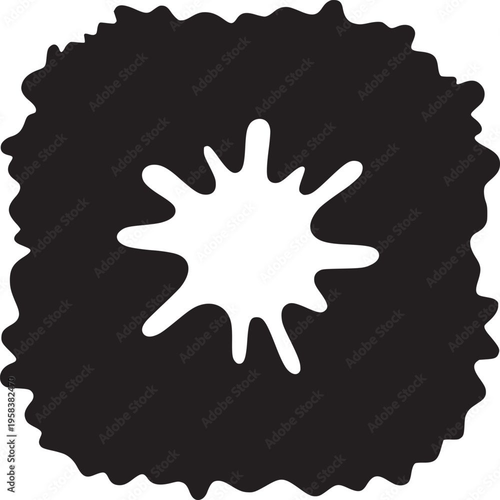 Fototapeta premium Abstract black ink blot with starburst center, organic hand-drawn splash shape, minimalist silhouette vector for logo design and artistic textures