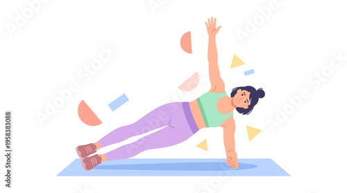Woman Performing Side Plank Exercise on Yoga Mat.