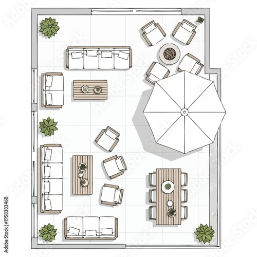 Modern Outdoor Living Space Layout With Furniture Arrangement Including Seating Dining Area And Fire Pit Design Ideas furniture icons top view